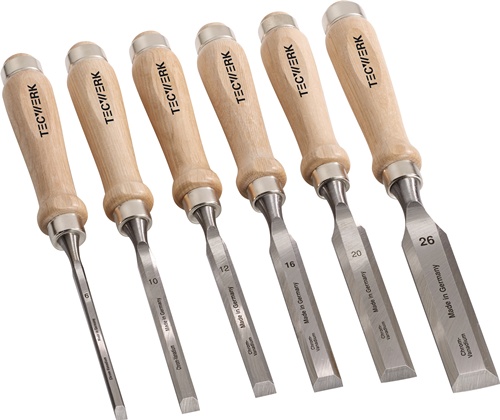TECWERK Stechbeitelsatz 6,10,12,16,20,26mm Weißbuchenh.Ulmer Form 6-tlg.Krt.