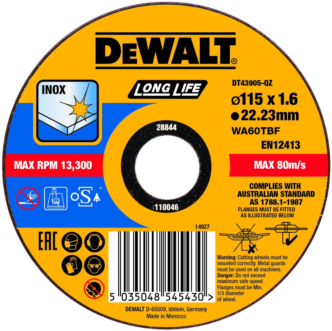 DEWALT DT43905-QZ Trennscheibe 115x1,6x22,23 mm Inox