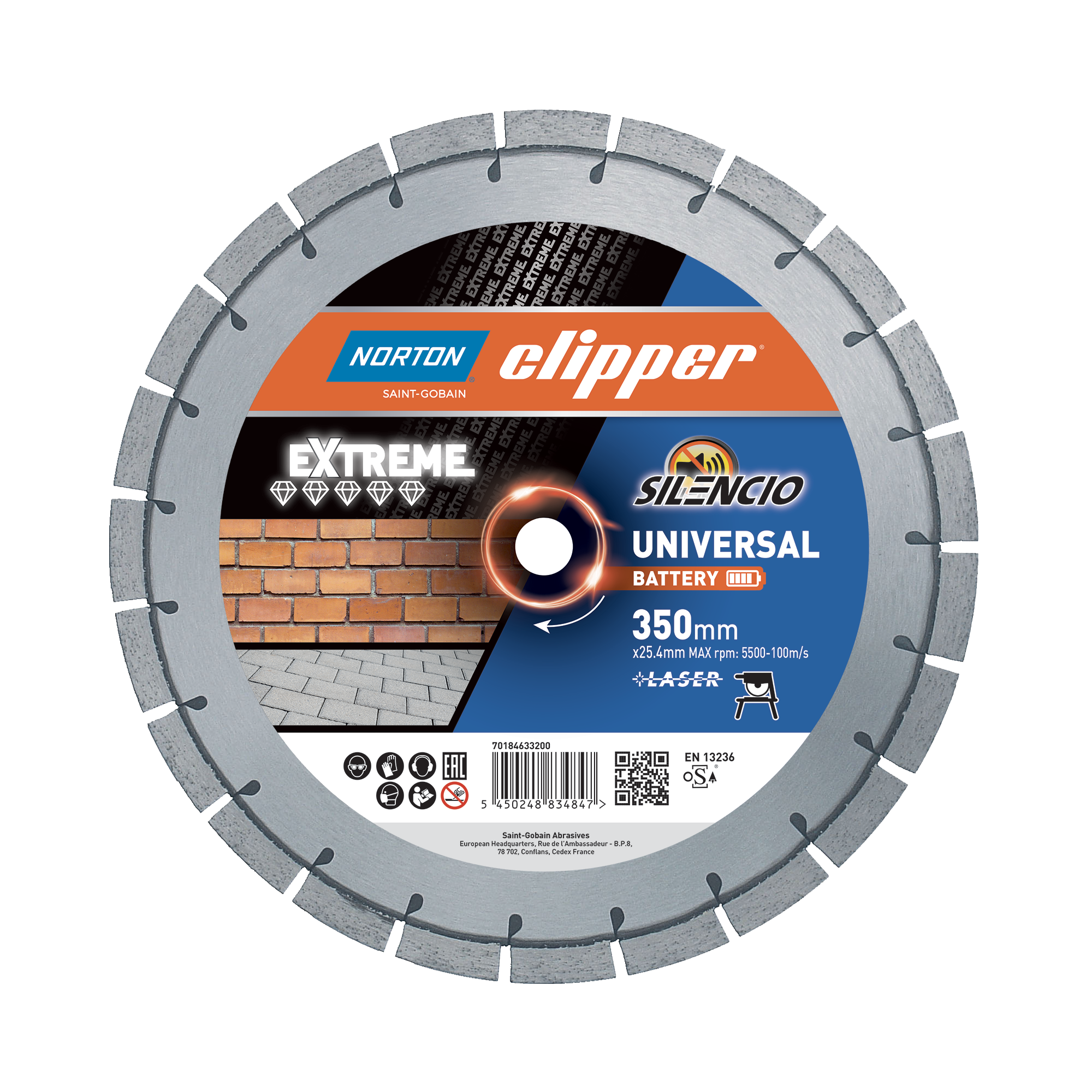 Norton Clipper Diamantscheibe Extreme Universal Battery Silencio Ø350x25,4 mm Norton Clipper Diamantscheibe Extreme Universal Battery Silencio Ø350x25,4 mm
