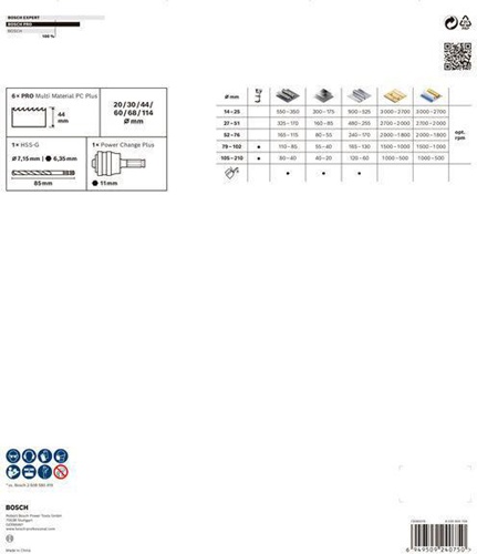 Bosch Lochsägen-Set PRO Multi Material PC Plus 8tlg. D.20-114mm Arbeits-L.44mm 