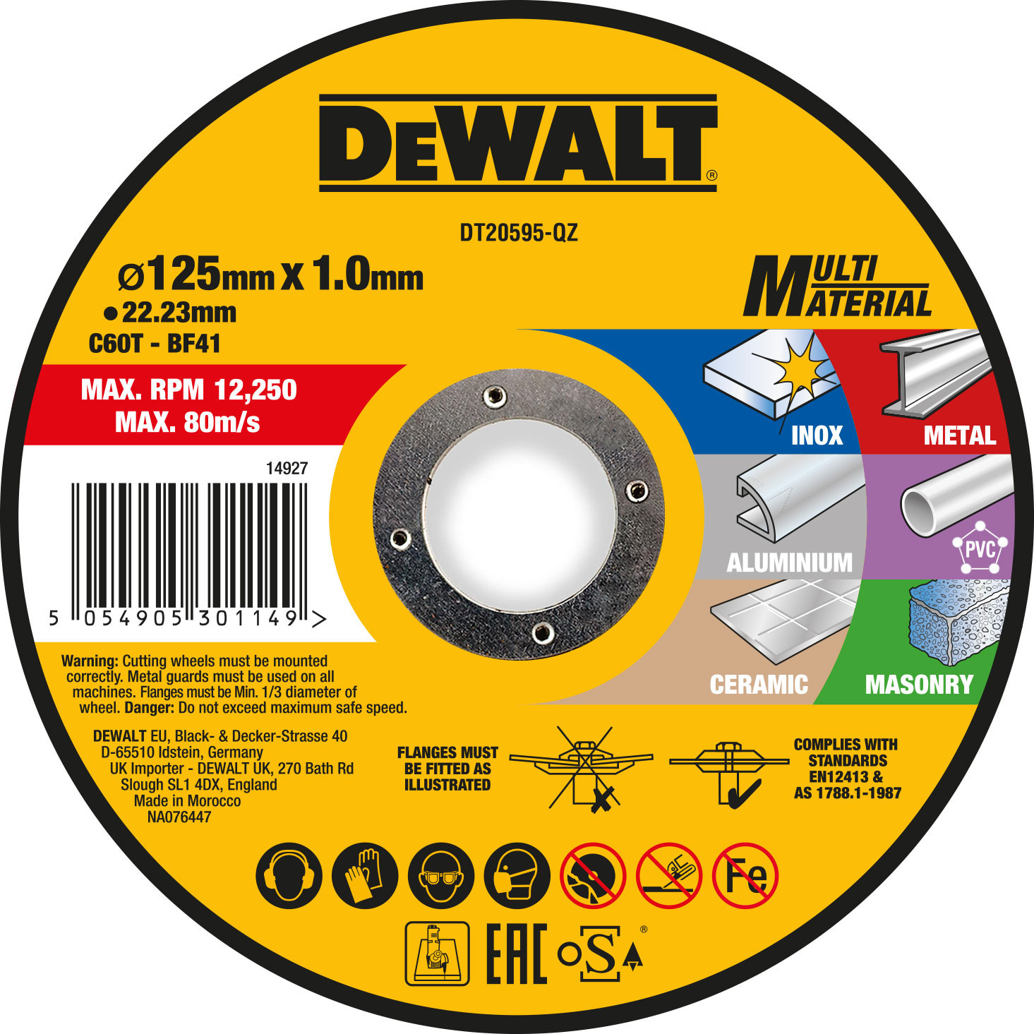 DEWALT DT20595-QZ Trennscheibe 125x1x22,23 mm Multi-Mat.