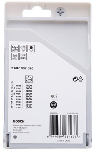 Bosch Spiralbohrer-Set PoinTeQ DIN338 9tlg.D.2-8mm Arbeits-L.24-75mm HSS BohrertypN