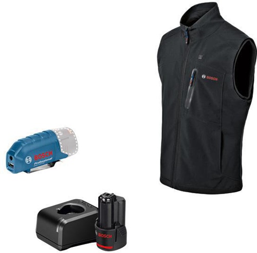 Bosch Weste GHV 12+18V XA Akku-Spannung 12V Gr.XL schwarz m.Akku/Ladegerät 