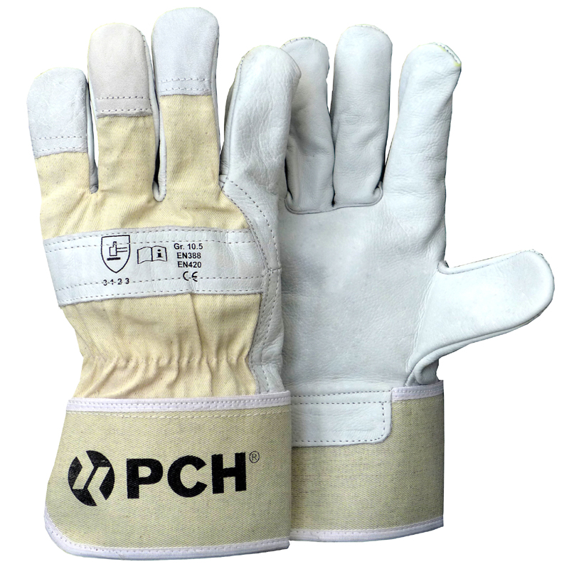 PCH Schutzhandschuh aus Rindvollleder beige/grau (2143) PCH Schutzhandschuh aus Rindvollleder beige/grau (2143)