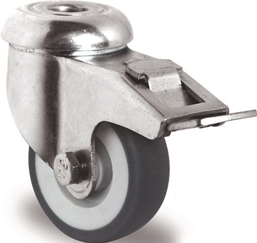 Lenkrolle m.Festst.D.50mm Trgf.50kg m.Rückenloch 11mm Gleitlager