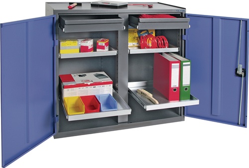 TECWERK Werkzeug-/Beistellschrank H1000xB1000xT500mm 2Schubl.,4Bd.anthrazit/blau  TECWERK Werkzeug-/Beistellschrank H1000xB1000xT500mm 2Schubl.,4Bd.anthrazit/blau
