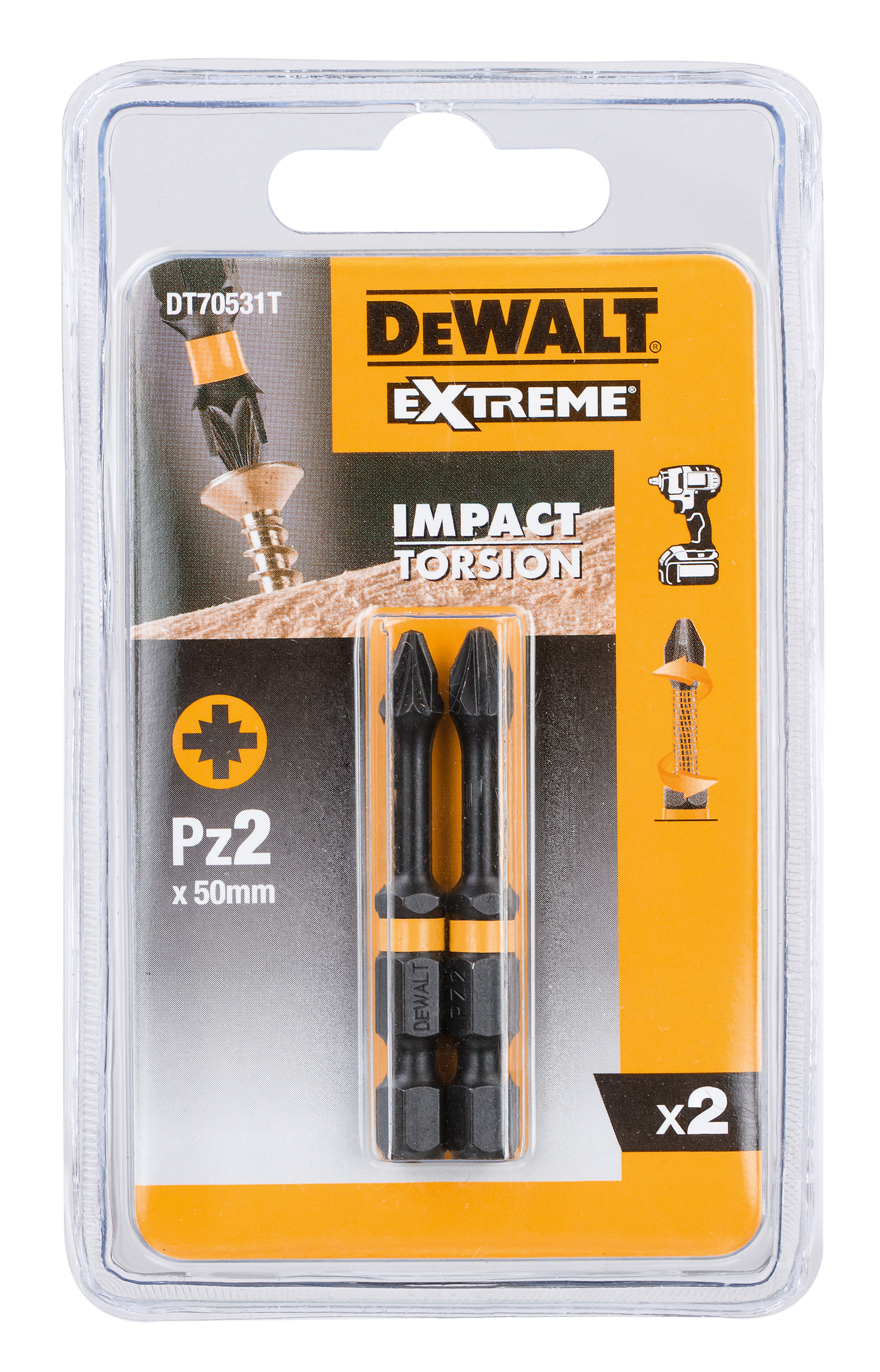 DEWALT DT70531T-QZ Torsion Bit schlagf. Pz2 50 mm 2 Stück