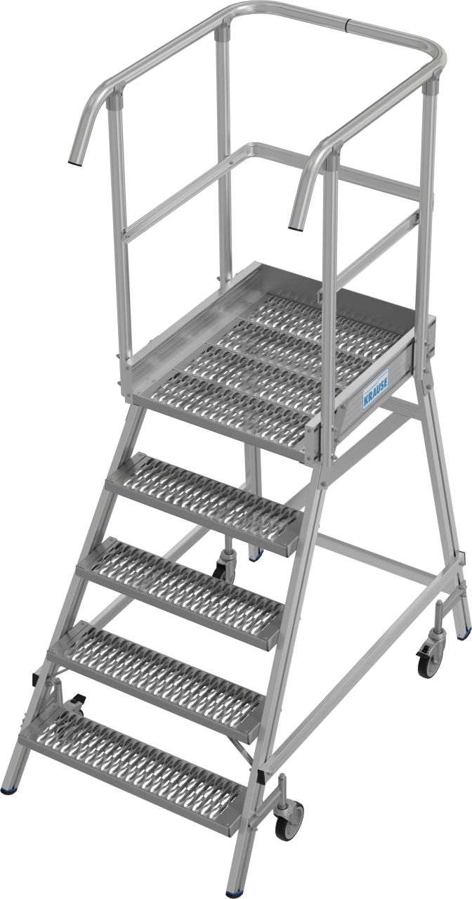 Krause STABILO Podestleiter fahrbar einseitig begehbar Profilrost R13 Stufen 1x5 Stufen 