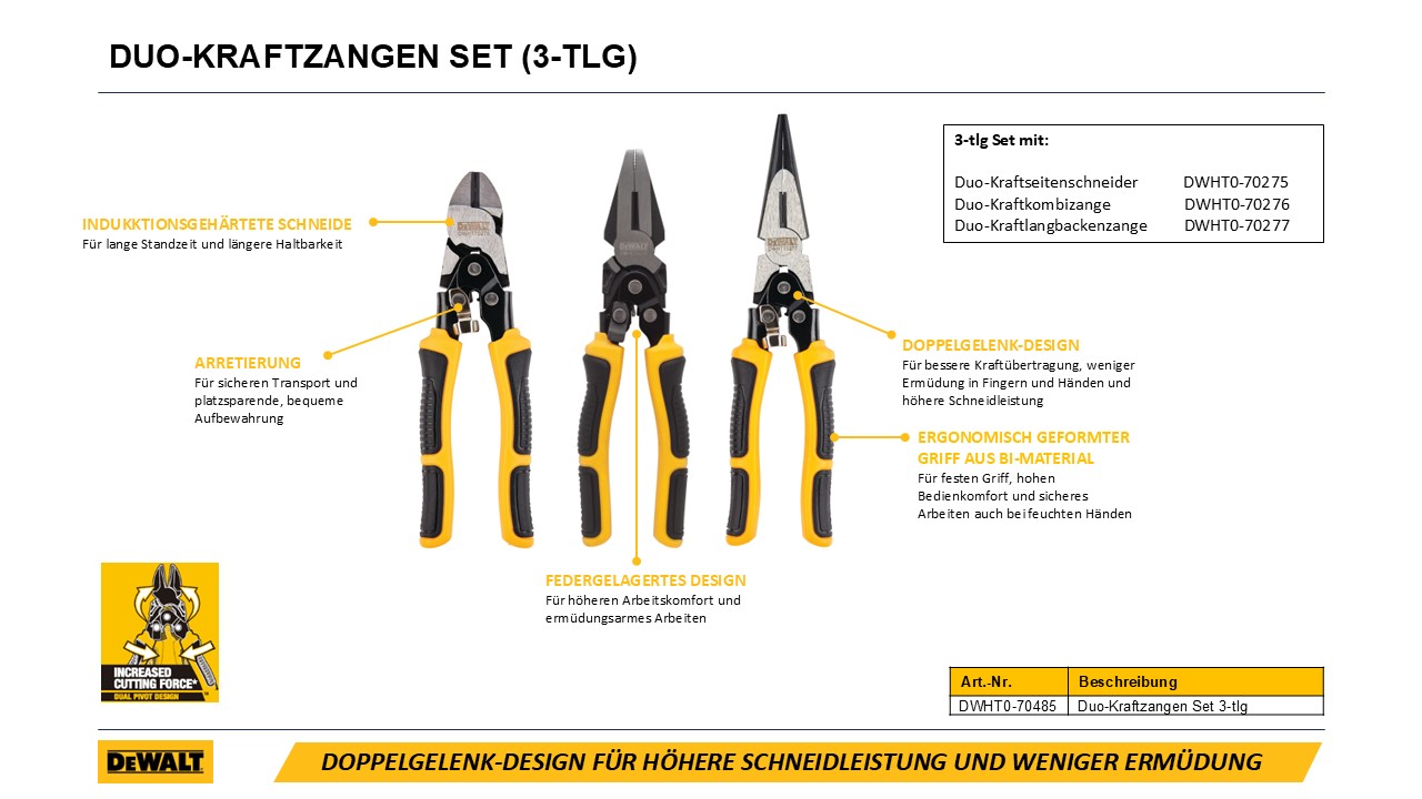 DEWALT DWHT0-70485 Duo-Kraftzangen Set 3-tlg