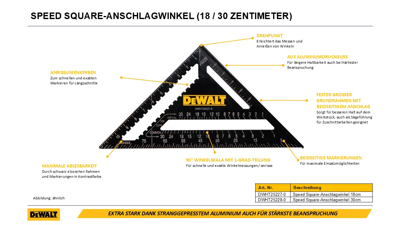 DEWALT DWHT25227-0 Speed Square-Anschlagwinkel 18cm DEWALT DWHT25227-0 Speed Square-Anschlagwinkel 18cm