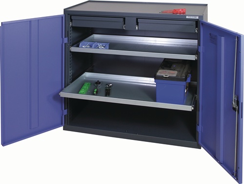 TECWERK Werkzeug-/Beistellschrank H1000xB1000xT500mm 2Schubl.,2Bd.anthrazit/blau  TECWERK Werkzeug-/Beistellschrank H1000xB1000xT500mm 2Schubl.,2Bd.anthrazit/blau