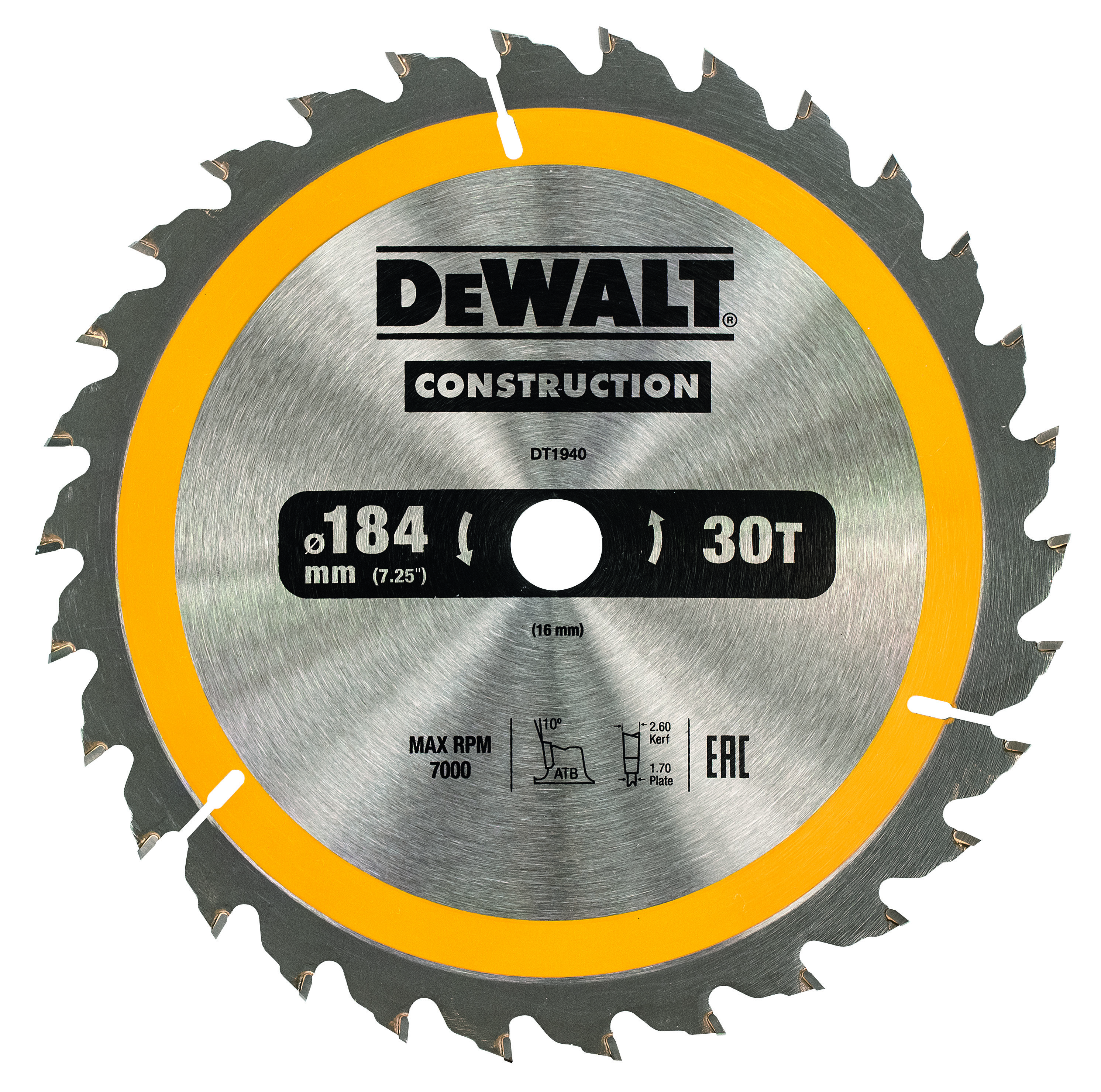 DEWALT DT1940-QZ Kreissägeblatt Handkr. 184/16 mm 30WZ