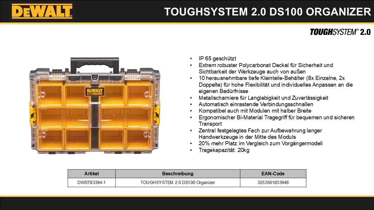 DEWALT DWST83394-1 TOUGHSYSTEM 2.0 DS100 Box