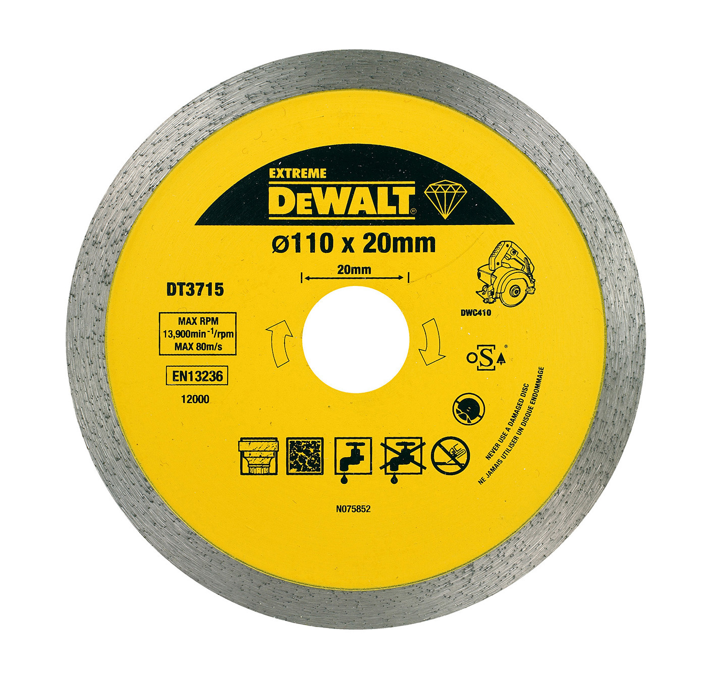 DEWALT DT3715-QZ Diamanttrennscheibe DWC410 Granit 110 mm