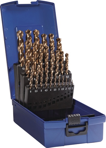 TECWERK Spiralbohrersatz DIN338 Typ VA D.1-13x0,5mm HSS-Co5 dampf.25tlg.Ku.-Kass.