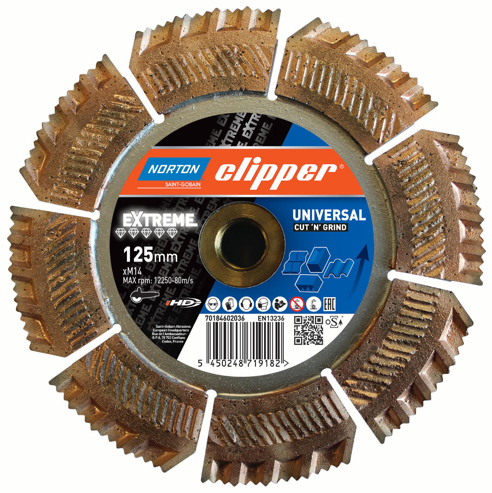 Norton Clipper Diamanttrennscheibe Extreme Cut N Grind - 125  x  M14 mm Norton Clipper Diamanttrennscheibe Extreme Cut N Grind - 125  x  M14 mm