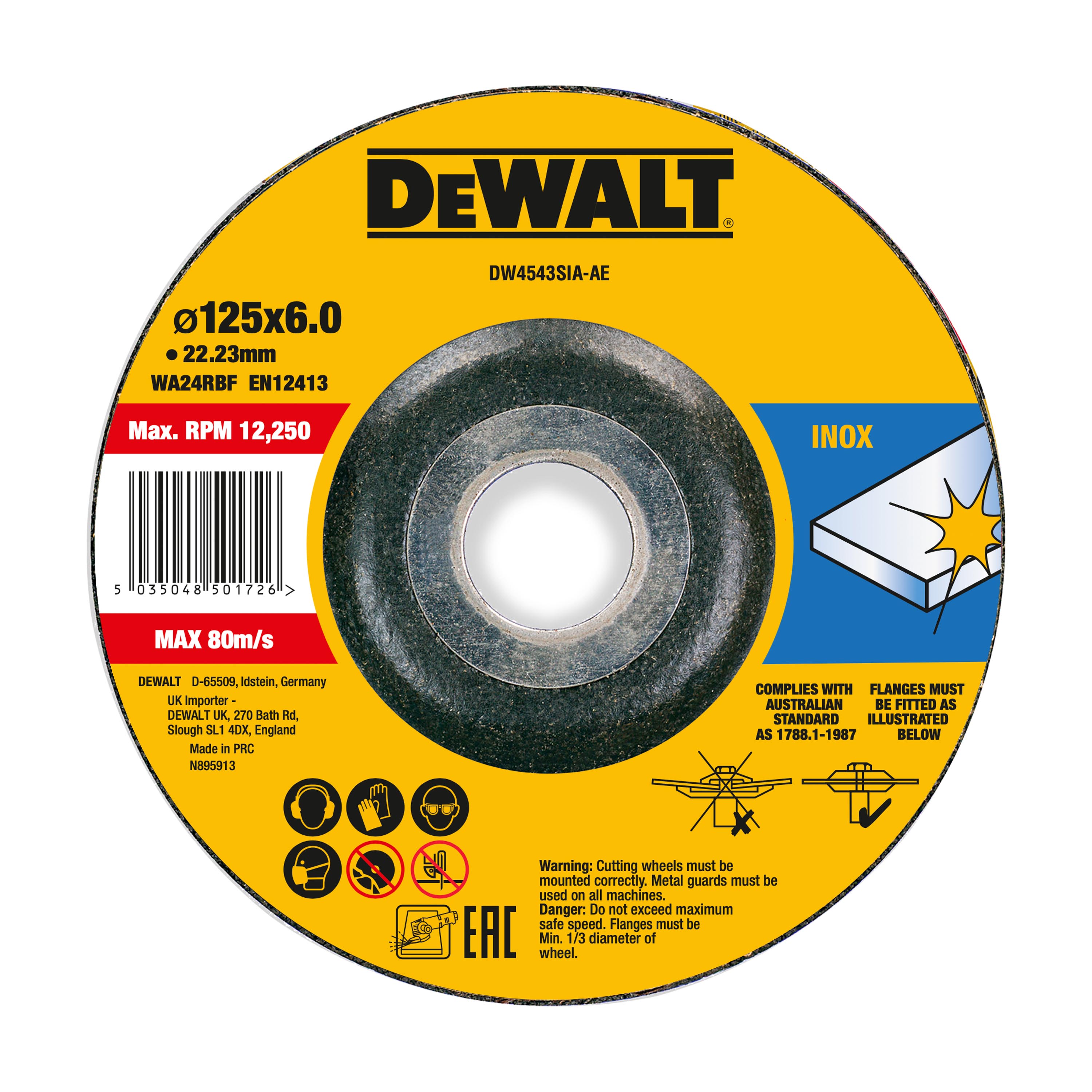 DEWALT DW4543SIA-AE Schruppscheibe 125x6x22,23 mm Inox