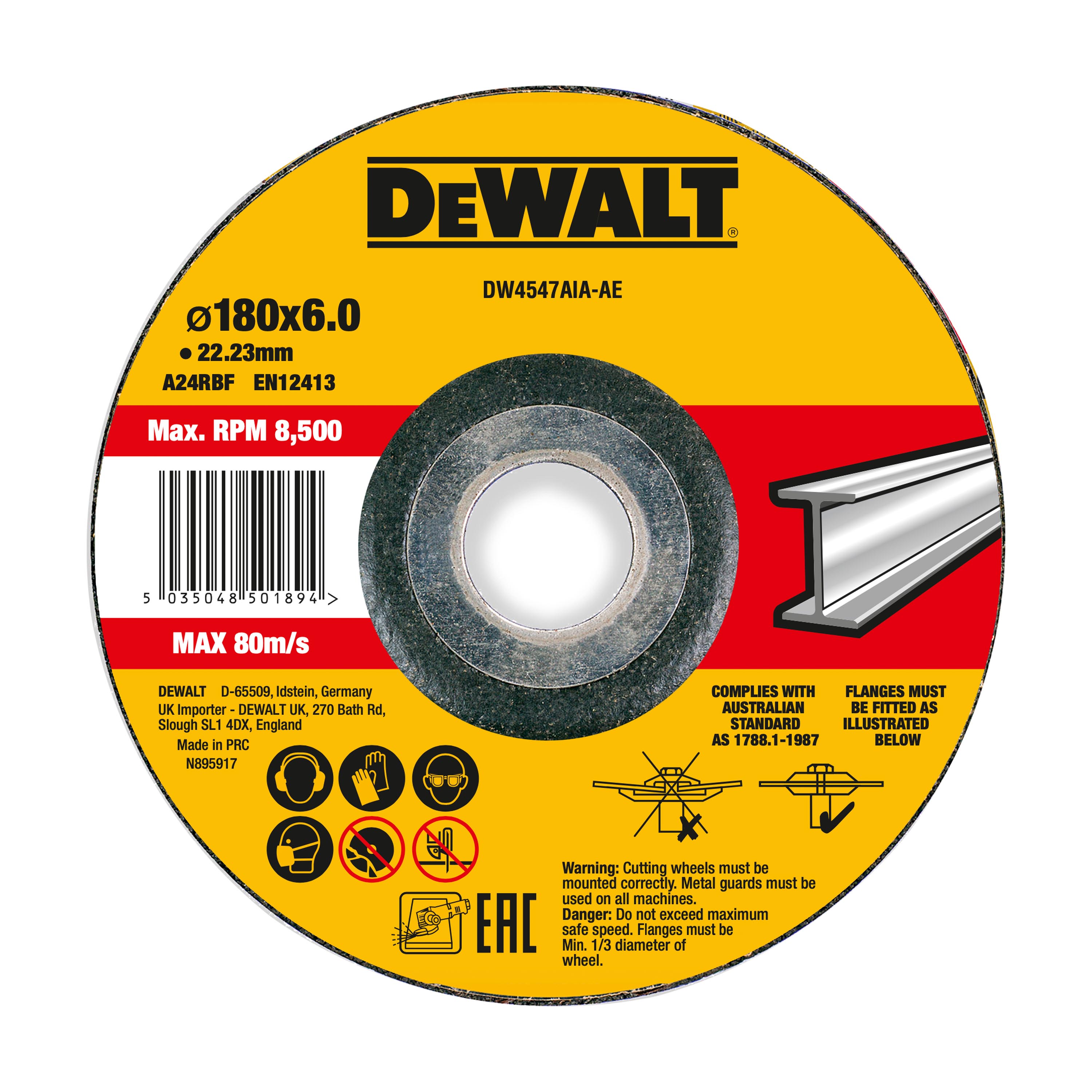 DEWALT DW4547AIA-AE Schruppscheibe 180x6x22,23 mm Metall