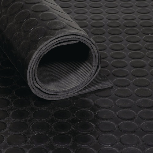 TECWERK Gummiflachnoppenmatte B.1,2m L.10m D.3mm schwarz NR/SBR o.Gewebeeinlage 
