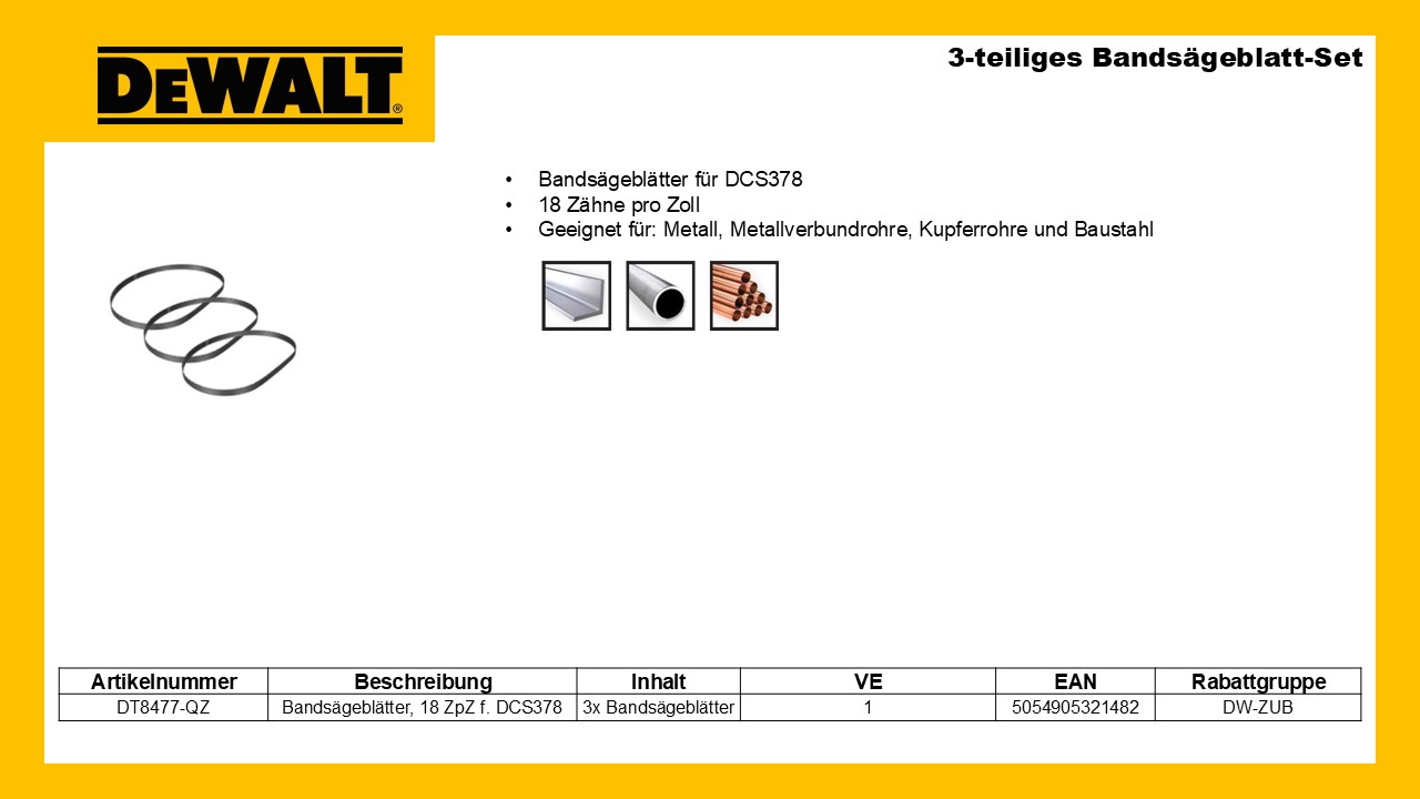 DEWALT DT8477-QZ Sägeblatt Bandsäge 899 mm 18TPI